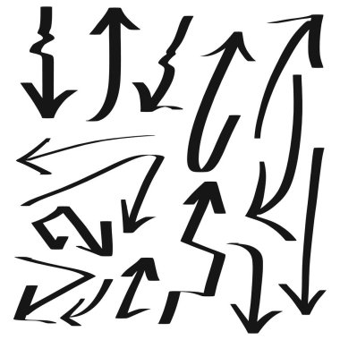 Çizgi film stili. El çizimi oklar, sınırlar, simgeler ve semboller. Beyaz arkaplanda el çizimi tasarım unsurları