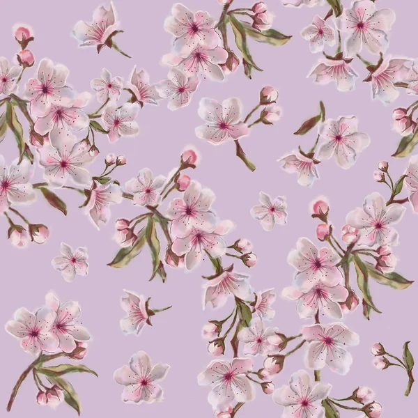 Акварель Квітковий Вінок Візерунок Рожевий Фон Apple Вишня Мигдаль Цвіте — стокове фото