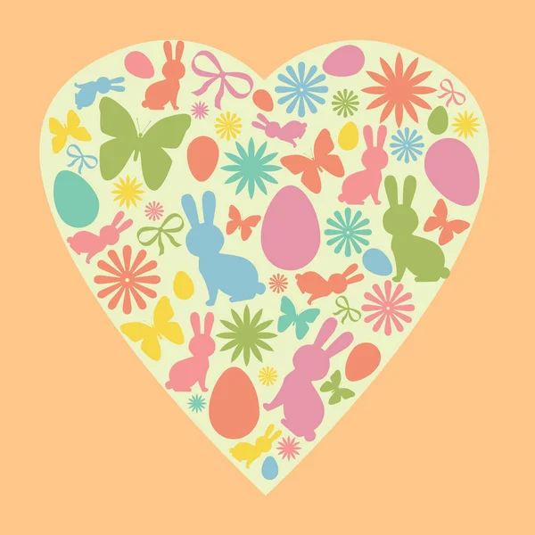 Easter Characters Pastel Colors Easter Bunny Egg Flower Butterfly Silhouettes — Stock Photo, Image