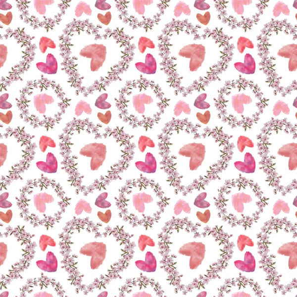 Akwarele Malowane Serca Rapport Kształcie Serca Okrągłe Wieńce Kwiatów Romantyczny — Zdjęcie stockowe