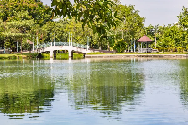 Bridge and gazebo in the park — Stock Photo, Image