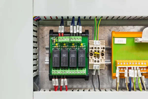 Relays board in control cubicle — ストック写真