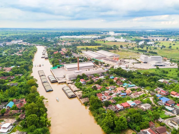 Aerial View Barges Towboats Tugboats Sak River Thailand — Stock Photo, Image