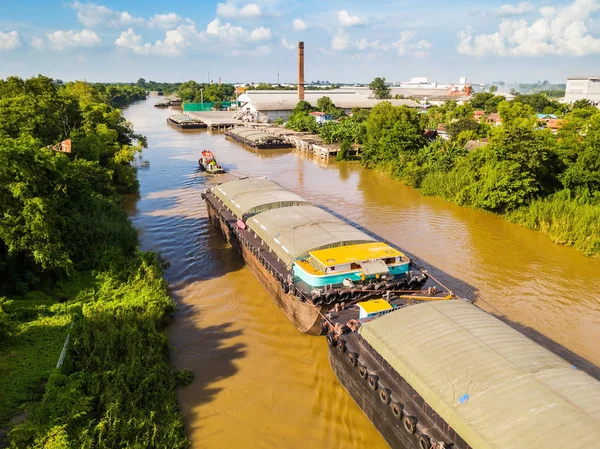 Mavna Towboat Veya Römorkör Ile Havadan Görünümü Sak Nehir Tayland — Stok fotoğraf