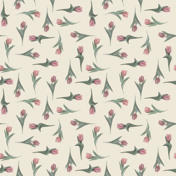 Vzor Bezešvé Tulipánů Tažený Akvarel Textilií Tapet Balicí Papír — Stock fotografie