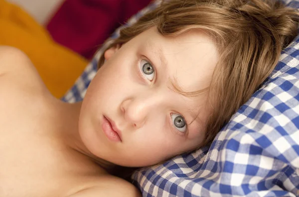 Portrait of a Boy with Blond Hair Looking — Stock Photo, Image