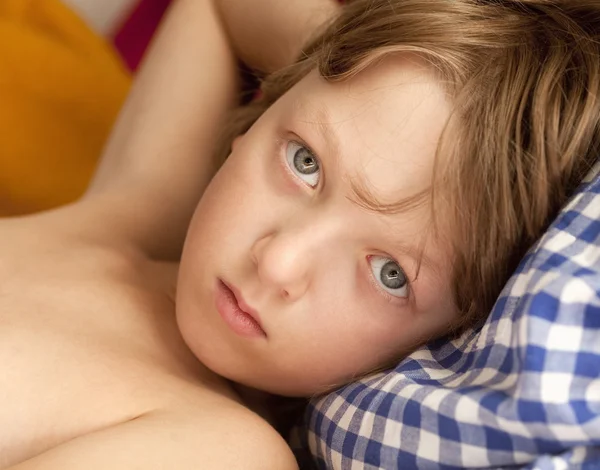 Portrait of a Boy with Blond Hair Looking — Stock Photo, Image