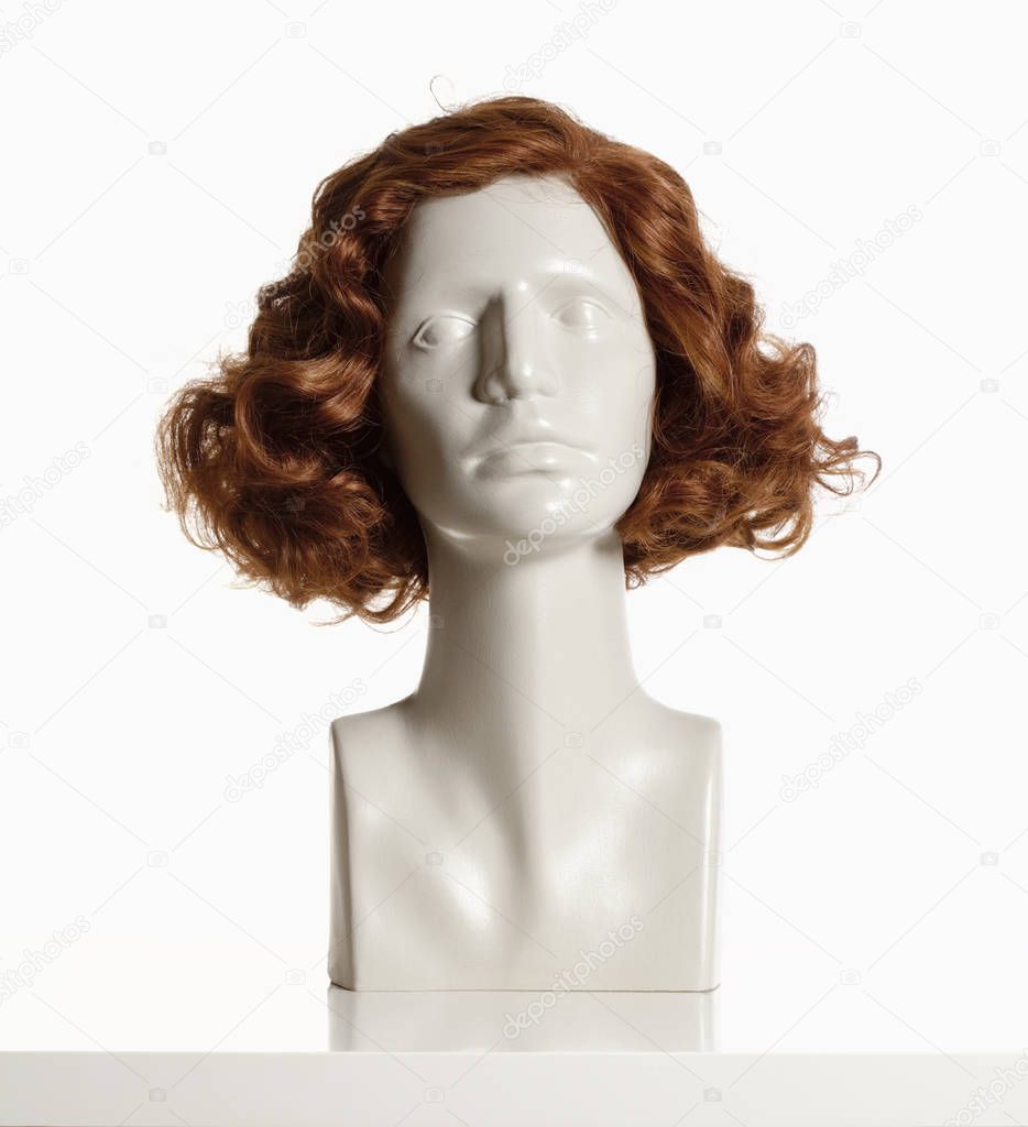 Mannequin Female Head with Wig on White