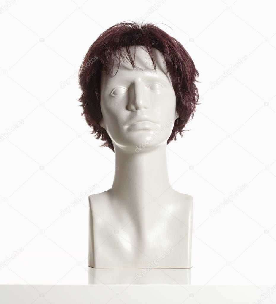 Mannequin Female Head with Wig on White