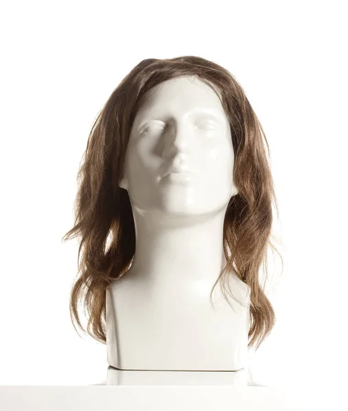 Mannequin Male Head with Wig on White — Stock Photo, Image
