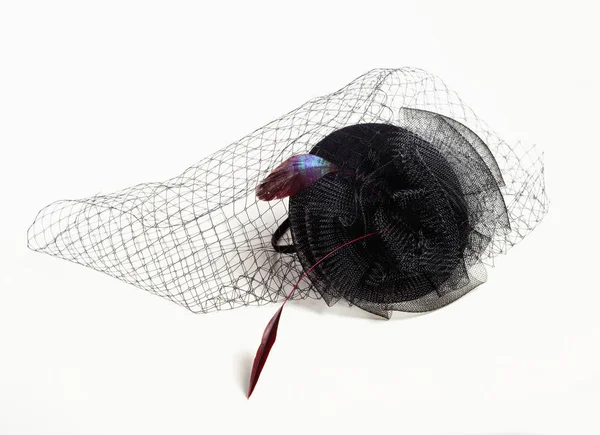 Black Teardrop Funeral Hat with Veil. — Stock Photo, Image