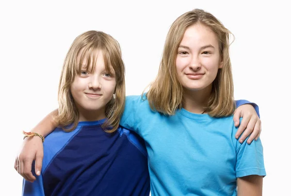 Portrait of a Boy and Girl with Blond Hair Looking — Stock Photo, Image