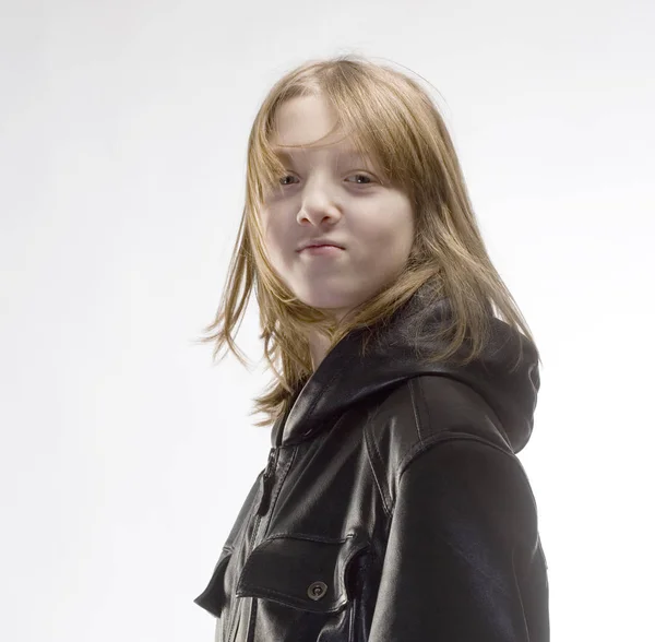 Boy with Long Blond Hair Looking — Stock Photo, Image