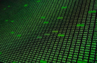 Monitörde yeşil renk finansal veriler. Finans veri kavramı