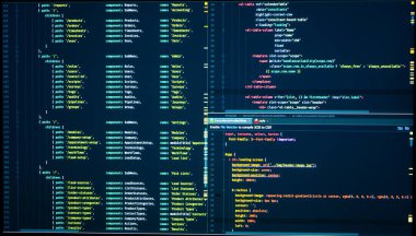 Java kodu. Yazılım programlama kodu. Soyut bilgisayar kodları. Ekrandaki programlama kodu. Vue js, biçimlendirme