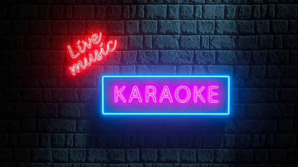 3d gloeiend neon teken Karaoke Live Music. Banner, billboard, signboard — Stockfoto