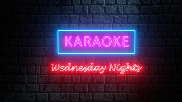 3D street night neon banner, skylt, skylt Karaoke onsdag Nätter på tegelvägg. 3D-illustration i neon street stil. — Stockfoto