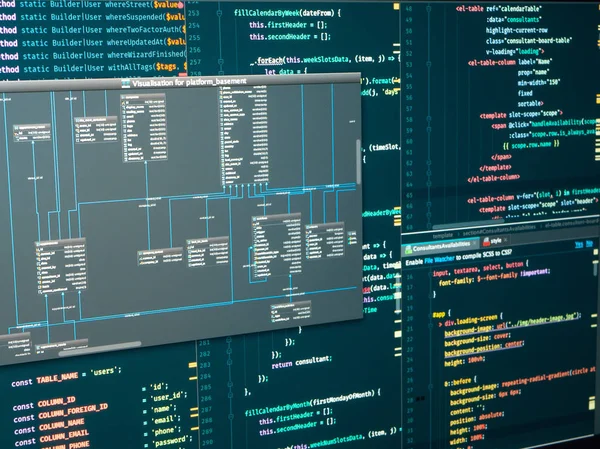 Tillbaka-end projekt arkitektur utveckling. Databasdiagram, markering — Stockfoto