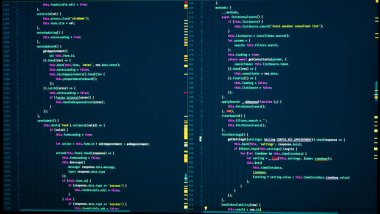 Web sayfasının Java kodu. Javascript programlama kavramı. Ön yüzdeki Java kodu. Yazılım bilgisayar programlama kodu