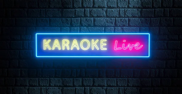 Karaoke neon tarzı yaşıyor. Duvarda 3 boyutlu neon tabela var. Aydınlatılmış afiş, Karaoke Canlı reklamları için parlak gece afişi