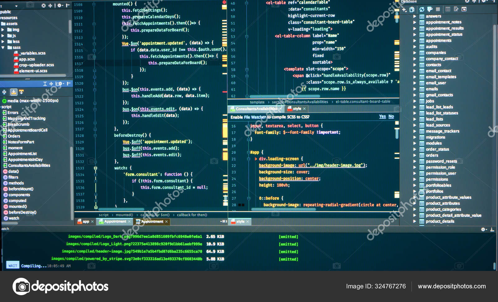 Database structure, code structure, concole, logs, frontend, markup ...