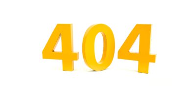 404 hata sayfası beyaz üzerinde izole edilmiş ileti bulunamadı. Web tasarımı ve site geliştirme için sarı harfler. 3d Hazırlama