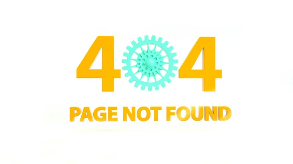 Http 404 error page with gear wheel isolated on white, template concept, 3d illustration. 3d render. Website under construction page — 스톡 사진