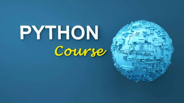 Python course 3d illustration. Concept of Python programming language online learning. Advertisement of Python online course. Elearning. Online learning banner