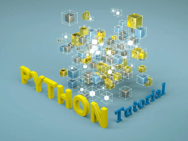 3d weergave van Python tutorial. Programmeerles. Coderingsconcept. Python taal e-learning. Online onderwijs Stockfoto