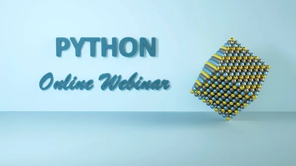 3D illustration of Python online webinar for advertisement. Online learning banner. Coding concept. Learn to code Python programming language. E-learning.