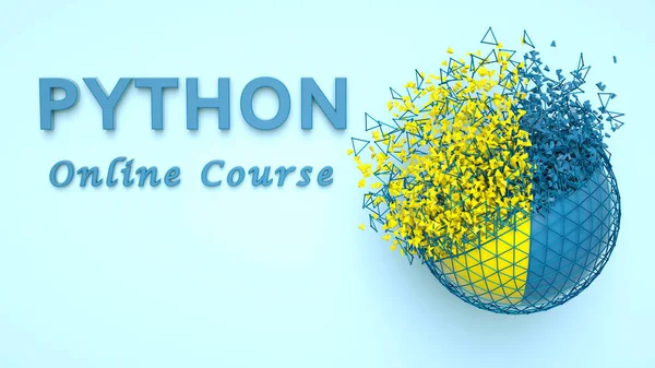 Ilustração 3D de Python anúncio curso on-line. Idioma Python E-learning. Banner para curso de computador Python. Programação de treinamento online . — Fotografia de Stock