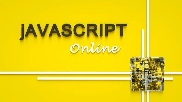 3d rendering of advertising banner for Javascript E-learning. Concept of Javascript programming language online learning. Online education — Stock Photo, Image