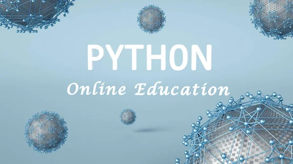 3d ilustración de Python educación en línea para la publicidad. Aprendizaje online. Desarrollo de software o concepto de aplicación —  Fotos de Stock