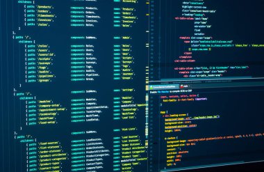 Java kodu. Yazılım programlama kodu. Soyut bilgisayar kodları. Ekrandaki programlama kodu. Vue js, biçimlendirme