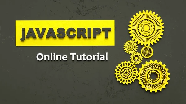 Ilustración 3D de letrero publicitario de Javascript tutorial en línea. Codificación. Concepto de lenguaje de programación Javascript aprendizaje en línea. Concepto de desarrollo de software. Banner 3D —  Fotos de Stock