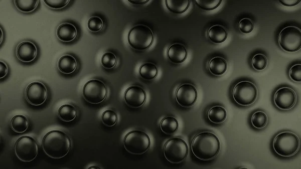 Black metallic bubbles of different size on black surface with no grid. Macro. Texture. 3d render illustration.