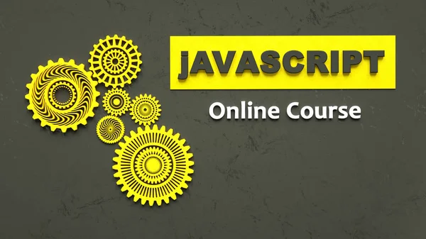 3d rendering of advertising banner for Javascript online course. E-learning. Concepto de lenguaje de programación Javascript aprendizaje en línea. Educación en línea —  Fotos de Stock