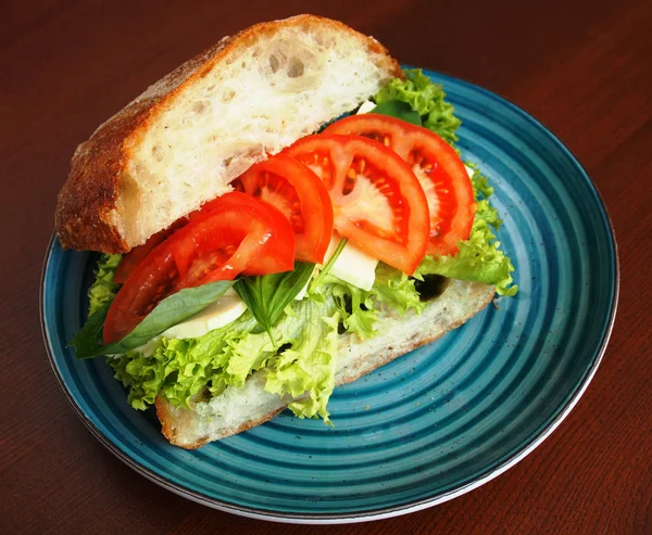 Panino Con Verdure Con Pomodoro Formaggio Pane Bianco — Foto Stock