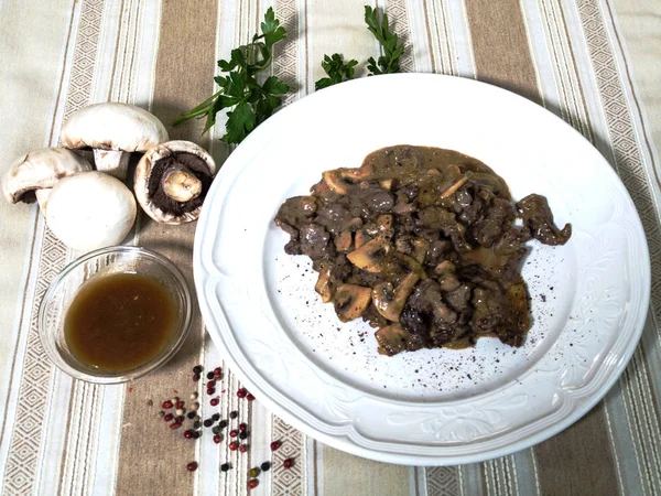 Veal Stew Mushrooms Sauce — Stock Photo, Image