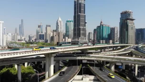 Verhoogde Niveaus Road Junction Crossroad Voertuigen Shanghai Centrum Zomer Shanghai — Stockvideo