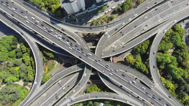 Verhoogde Niveaus Road Junction Crossroad Voertuigen Shanghai Centrum Zomer — Stockvideo