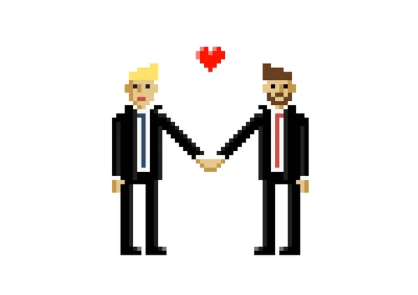 Couple Gay Masculin Costume Tenir Main Dans Une Relation Tolérance — Image vectorielle