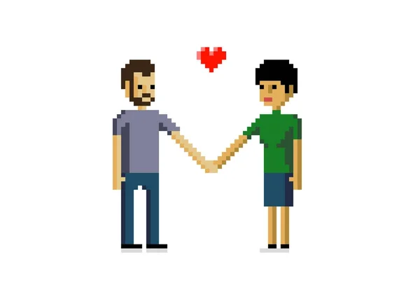 Couple Tient Main Dans Amour Icône Pixel Isolé Sur Fond — Image vectorielle