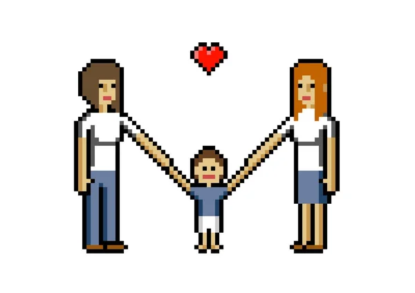 Familia Femenina Gay Pareja Gay Femenina Adopta Niño Tolerancia Icono — Vector de stock