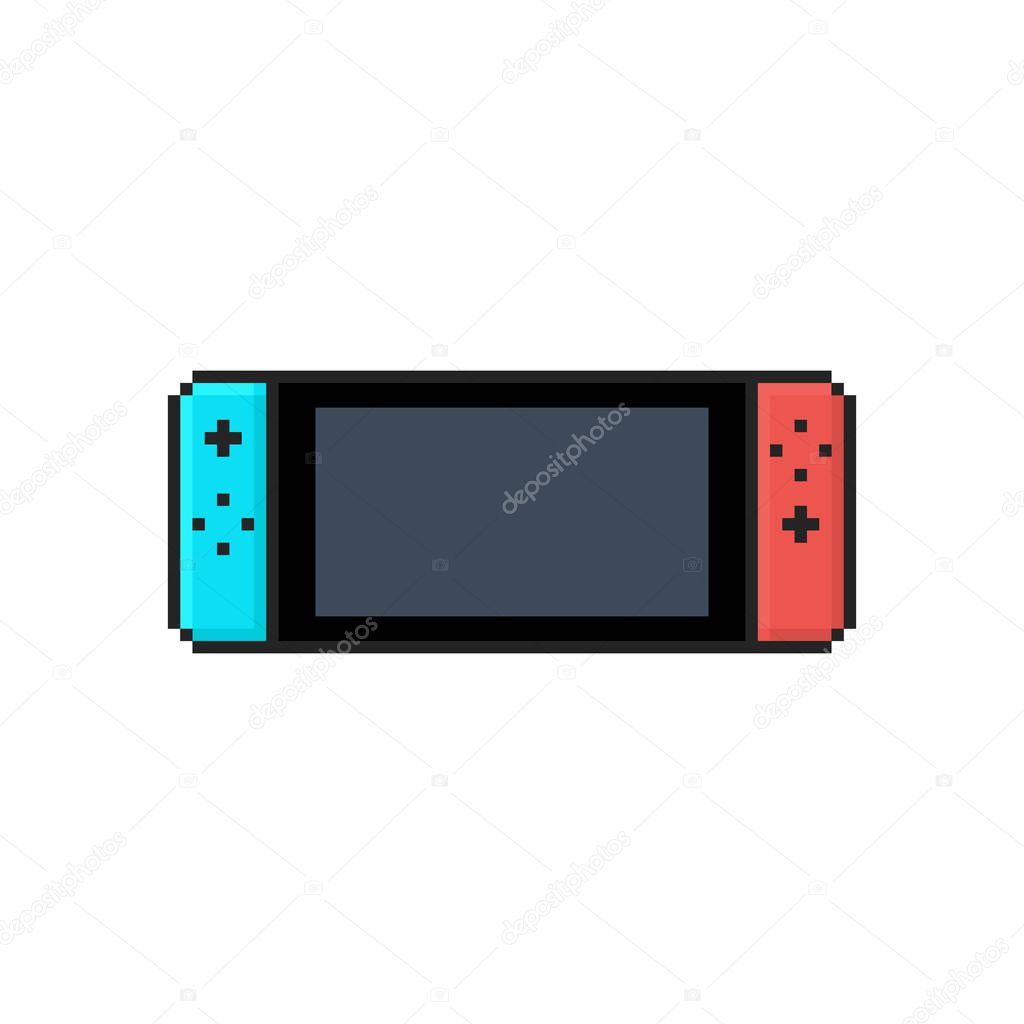 Flat Isolated Icon of a Mobile Video Console on White Background. Pixel Art. Vector