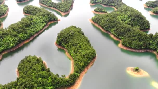 Letecký Pohled Tisíc Ostrov Jezero Ptačí Pohled Sladkovodních Qiandao Létání — Stock video