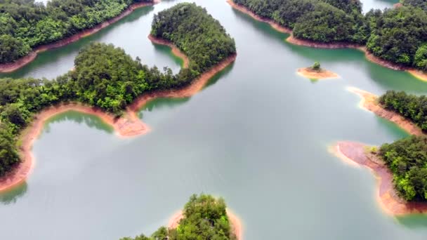 Aerial View Thousand Island Lake Bird View Freshwater Qiandao Flying — Stock Video