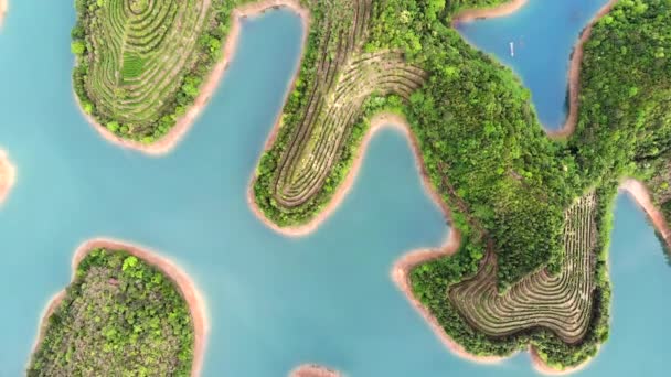 Vista Aérea Thousand Island Lake Pássaro Vista Água Doce Qiandaohu — Vídeo de Stock