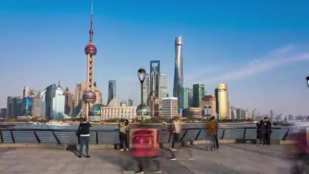 Zonnige Dag Time Lapse Hyper Lapse Zicht Oriental Pearl Tower — Stockvideo