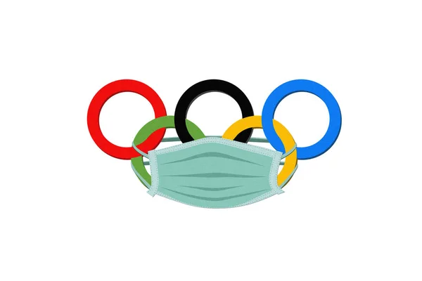 Логотип Олимпийских Игр Японии Медицинская Маска Лица Забота Защите Риска Стоковая Картинка